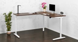 60" x 60" x 30" Walnut Laminate L-Shape Standing Desk