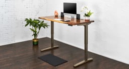 60" x 30" Saman Solid Wood Adjustable Height Desk with Industrial Style C-Frame and Standing Mat with Heel Grab