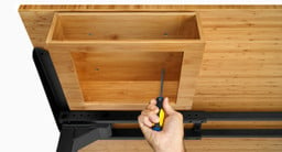 Quickly installs under the desktop with four wood screws