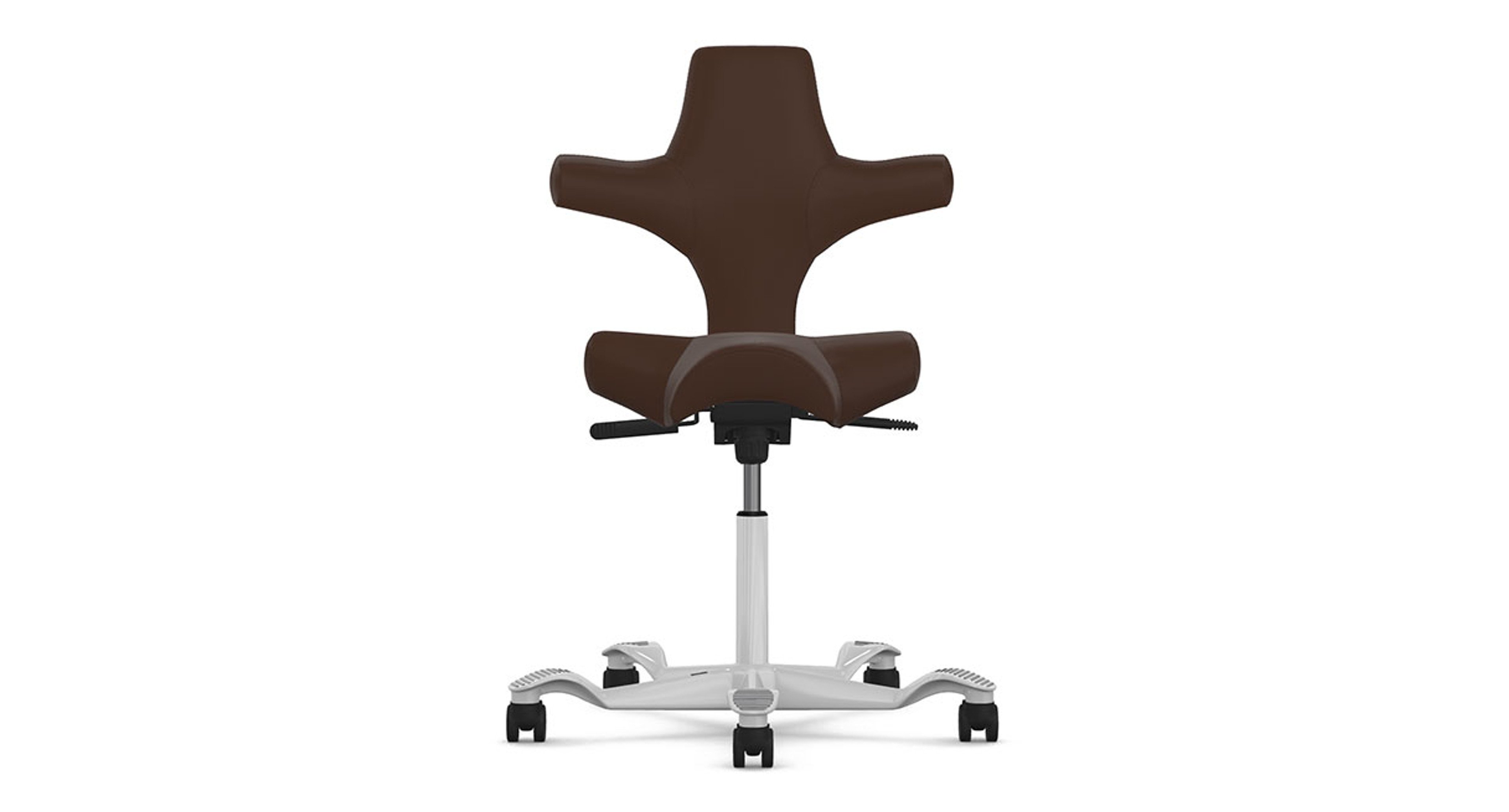 The Capisco Chair (Customizable) in Lena Nutmeg Leather with Silver Base and stool seat height