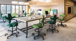 The Capisco Chair is available with a foot ring and multiple lift options for taller tables