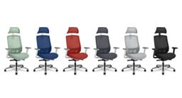 Sage, Cobalt, Terracotta, Slate, Fog, and Black all shown with the optional headrest