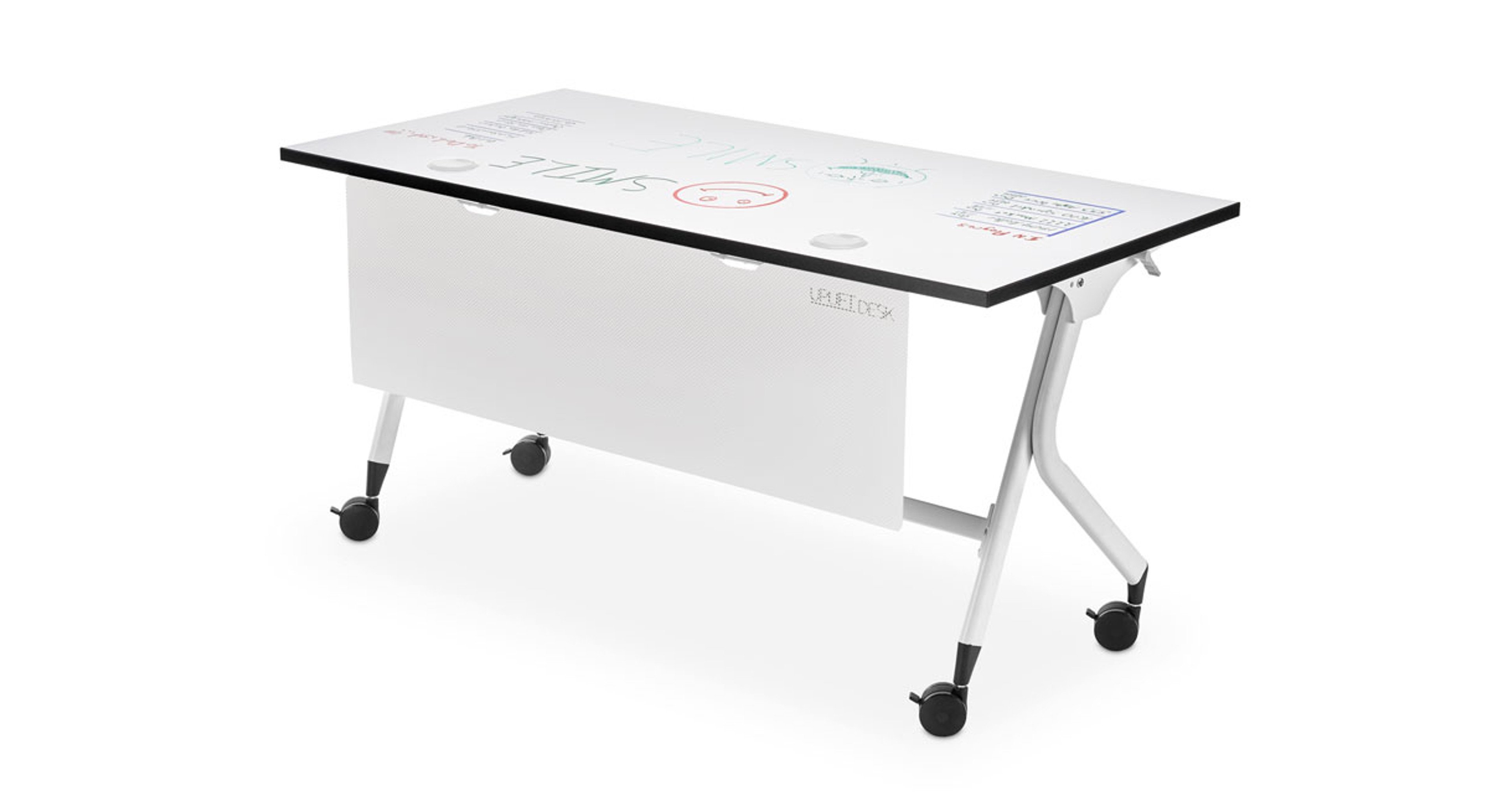 Flip Top Table with 60" x 30" Whiteboard Laminate tabletop and Grommet Covers