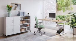 72" x 30" Maple Laminate UPLIFT Standing Desk with Sage colored Envoke Chair