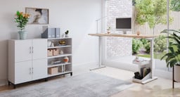 72" x 30" Maple Laminate UPLIFT Standing Desk with LED Desk Lamp E3 and Mobile Storage Caddy