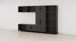 Ash Gray MoPac Storage Wall 4 with Bookcase Configuration