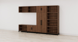 Walnut MoPac Storage Wall 4 with Bookcase Configuration