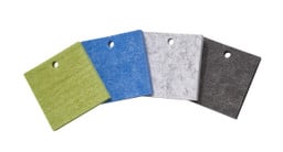 Acoustic panel color samples measure 2" x 2" square and match the thickness of full size panels