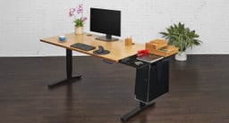 60" x 30" Bamboo UPLIFT Standing Desk with matching Bamboo Organizer Set & Desk Extension with CPU Holder