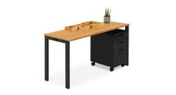 Bamboo Seated Height 4-Leg Table with Bamboo Desk Organizer Set and 3-Drawer File Cabinet