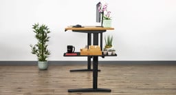 30" deep Curve Bamboo UPLIFT Standing Desk with Sidecar Shelf