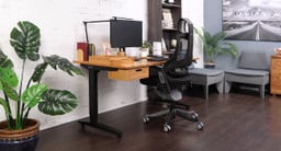 60" x 30" Bamboo UPLIFT Standing Desk with matching organizer set and Pursuit Chair