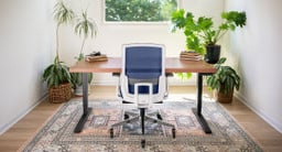 Cobalt colored Envoke with Mahogany Solid Wood UPLIFT Desk