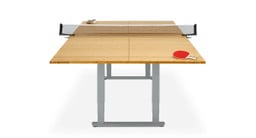 Built to work hard and play hard, this conference table includes a ping-pong net, paddles, and three balls