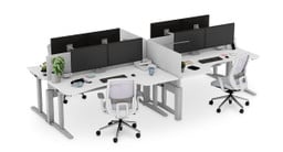 Group Curved Corner Standing Desks together in space-efficient office configurations with the Power & Data Rail