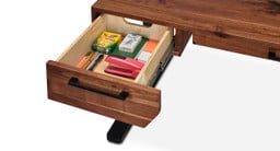 Left side drawer on the Rustic Walnut Solid Wood Narrative Standing Desk