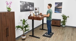 60" x 30" Walnut Solid Wood UPLIFT Narrative Standing Desk with Walnut Laminate MoPac Wardrobe and Cabinet