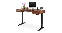 Rustic Walnut Solid Wood Narrative Standing Desk with bright nickel handles and black frame