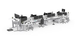 Align desks in a dog bone shape with the UPLIFT Power & Data Rail to provide power and network connectivity efficiently