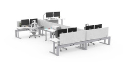 Provide power and network connectivity efficiently to four desks in an H-Shape with the UPLIFT Power & Data Rail