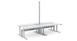 Power & Data Rail setup with Power Pole for group of four UPLIFT V2 Standing Desks